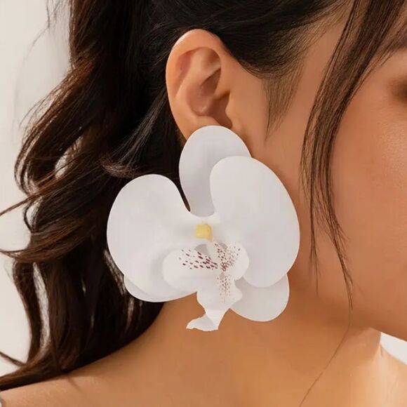 ✨🆕✨ Exquisite Boho Bold Chic Pink White Orchid Flower Stud Earrings ✨ - Picture 4 of 12